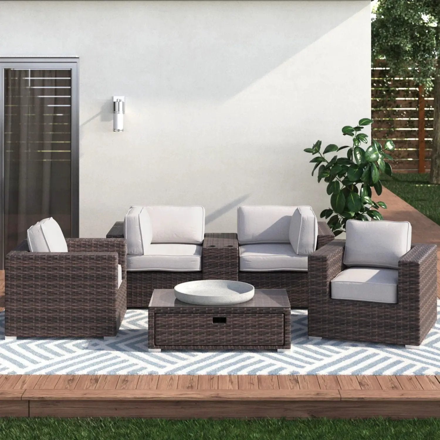 Wicker Seating Group Set With Table And Cushions by Unique Piece Furniture