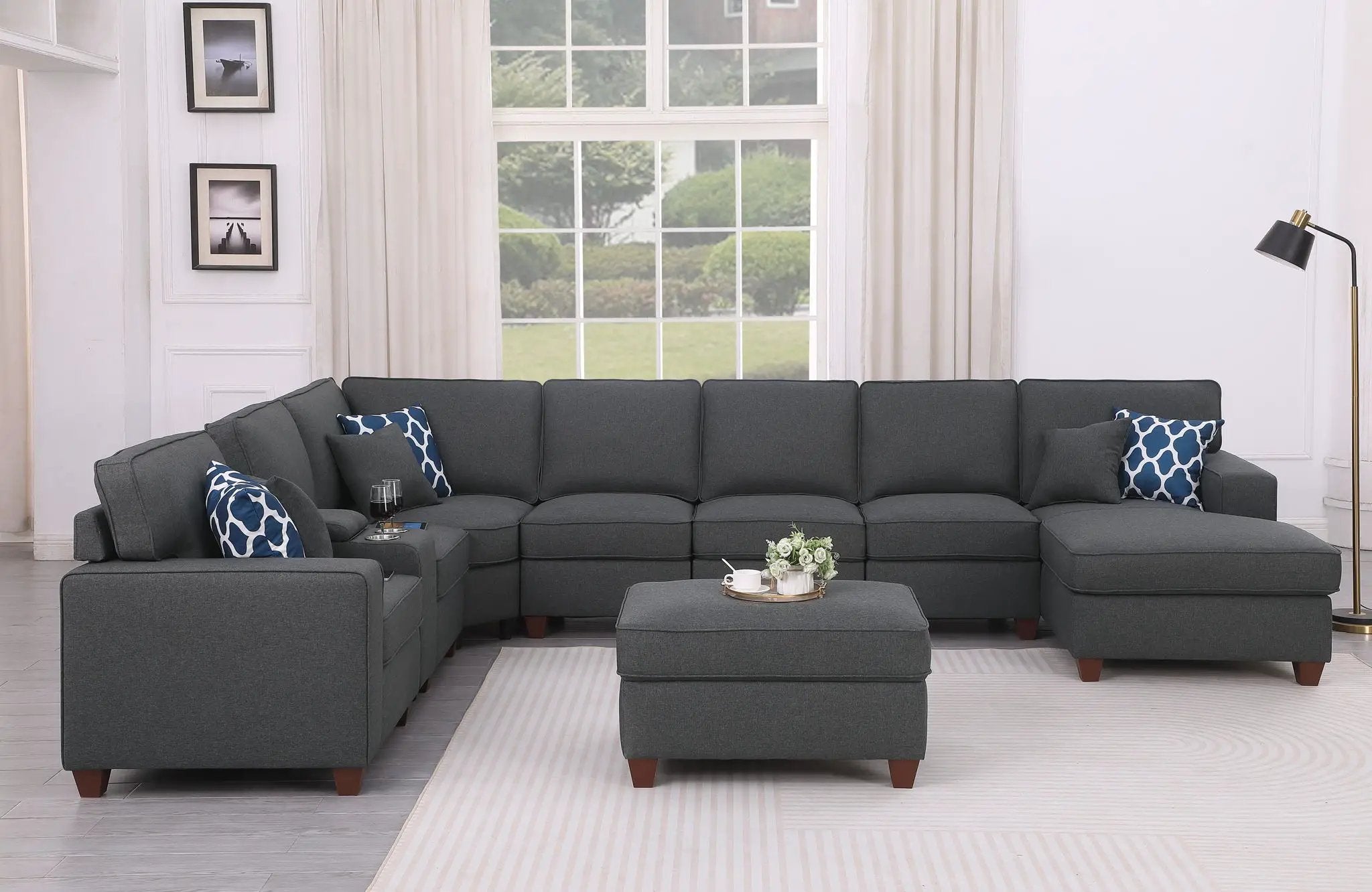 Eric - 9 Piece Upholstered Sectional With Ottoman by HouseOfZazla