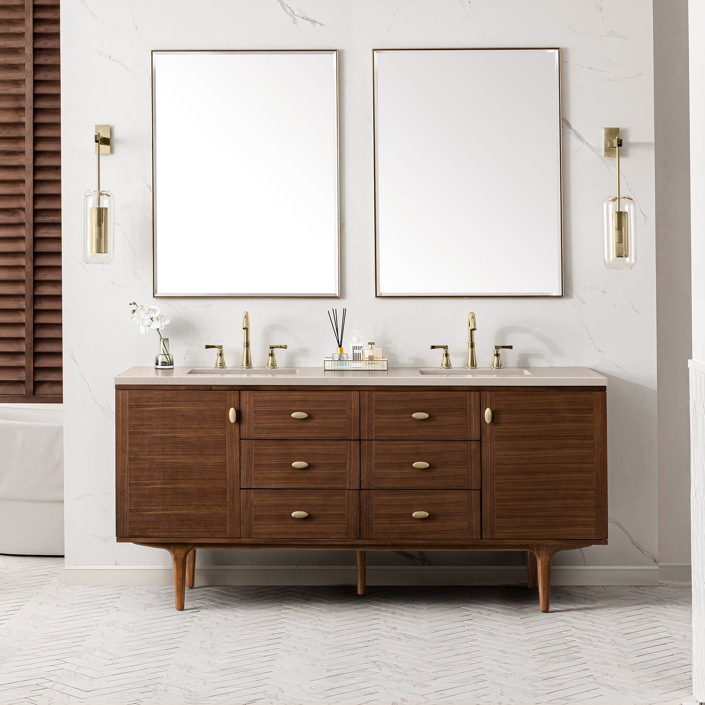 James Martin Amberly 72" Dual Mount Double Bathroom Vanity, Mid-Century Walnut, view 33