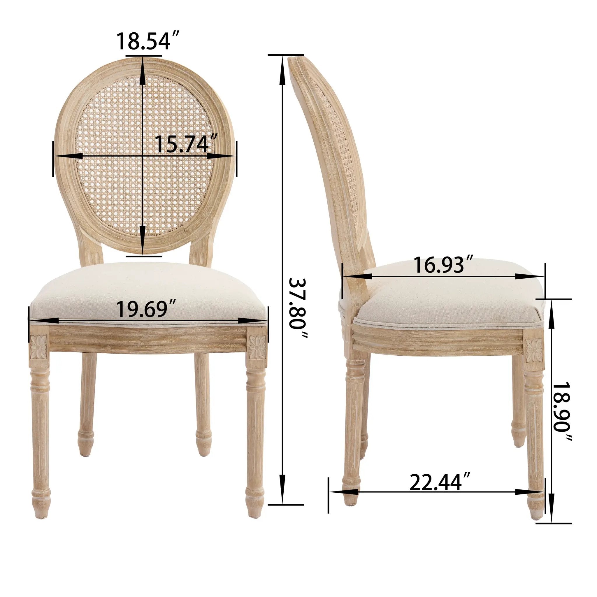 French Country Dining Chairs Set of 2 Upholstered with Rattan Back by HouseOfZazla