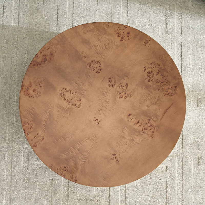 31.49" Burl Wood Veneer Round Coffee Table by HouseOfZazla