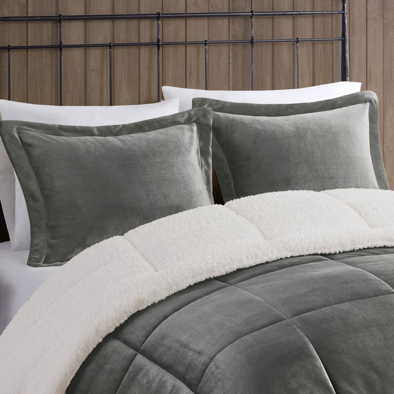 Full/Queen Plush to Sherpa Down Alternative Comforter Set by HouseOfZazla