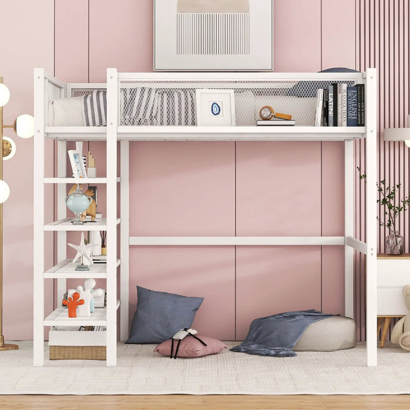 Loft Bed With 4 Tier Shelves And Storage by HouseOfZazla