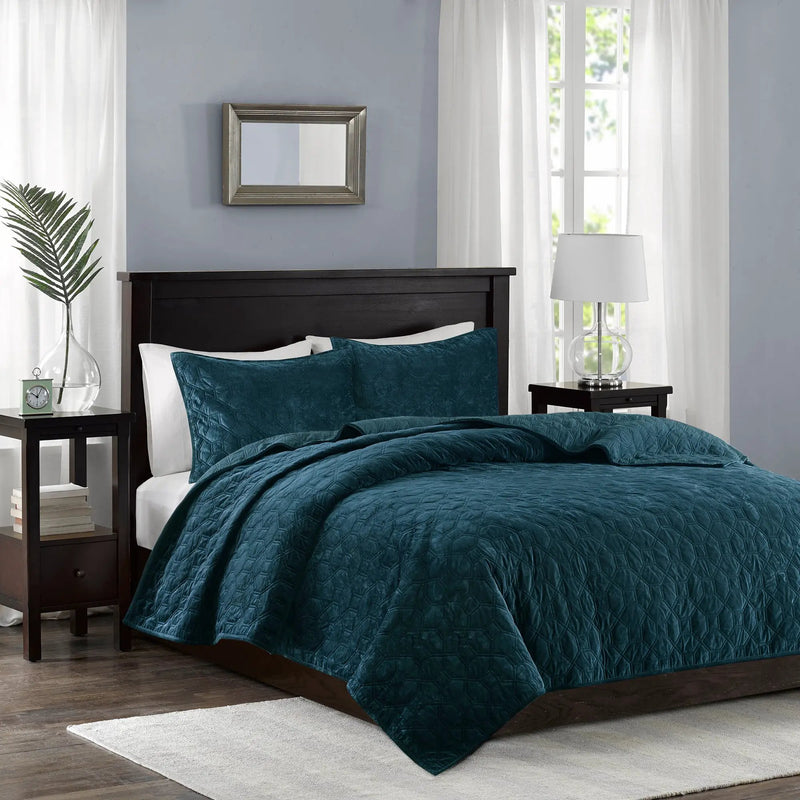 3 Piece Velvet Quilt Set Teal Full/Queen by HouseOfZazla