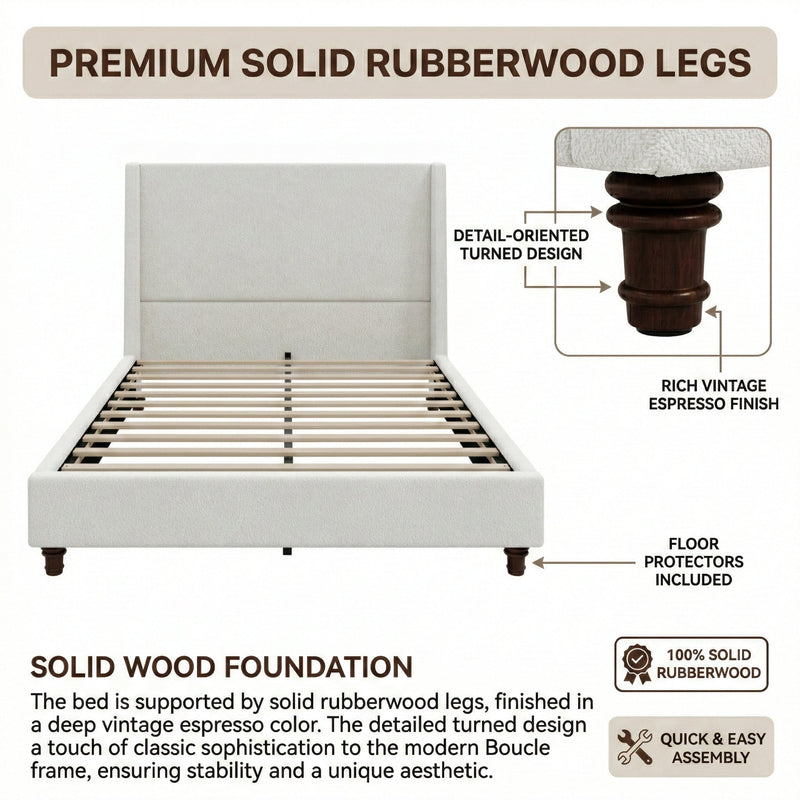 52.7" Tall Wingback Upholstered King Size Platform Bed Frame by HouseOfZazla