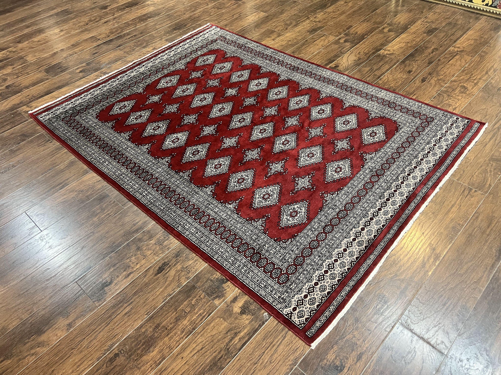 Pakistani Bokhara Rug 6x8, Fine Turkoman Carpet, Wool Handmade Vintage, Red, 6 x 8 Medium Sized Rug, Turkmen Rug by Jewel Rugs