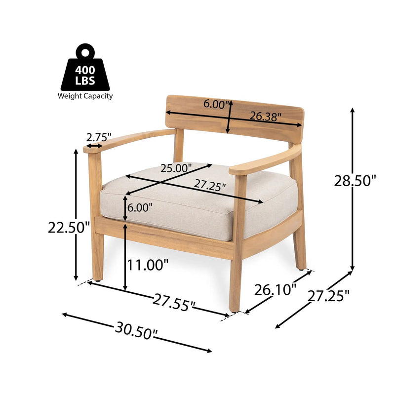 Mallorca Acacia Wood Club Chair With Seat Cushion by HouseOfZazla