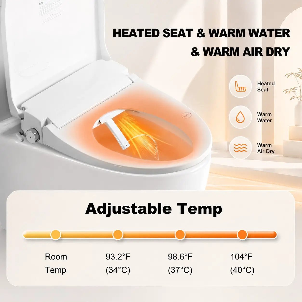 Smart Bidet Toilet Seat with Side Knob Adjustable Heated Seat by HouseOfZazla