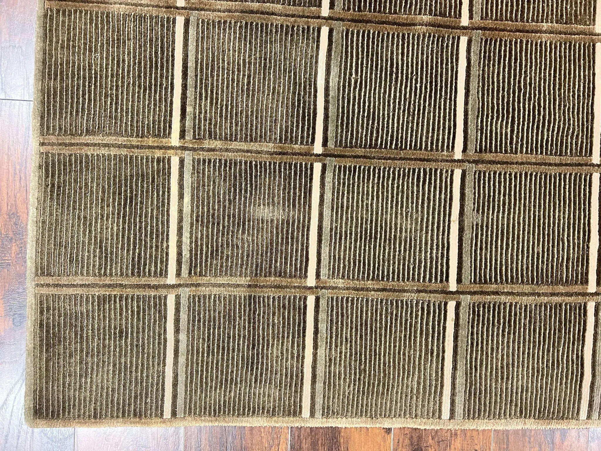 Tibetan Rug 4x6, Green Wool Handmade Area Rug 4 x 6, Panel Design, Modern Contemporary by Jewel Rugs