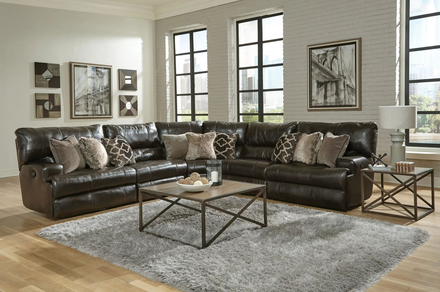 Como - 5 Piece Italian Leather Match Reclining Sectional by Unique Piece Furniture