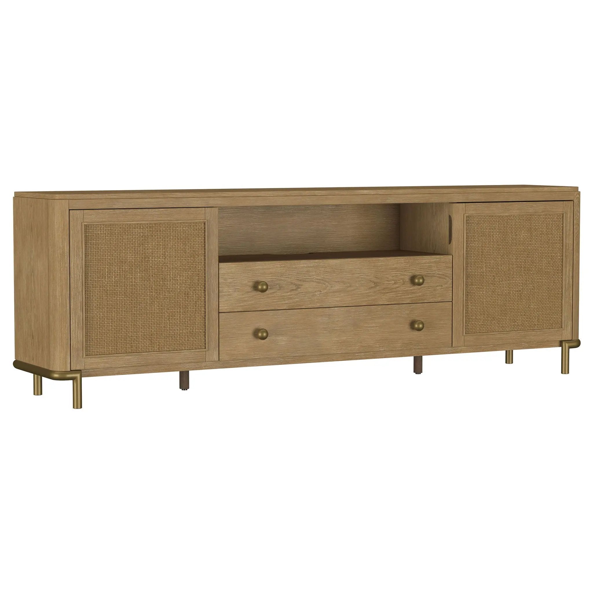 Arini Rattan Cane 2-door TV Stand Media Console Sand Wash by Unique Piece Furniture