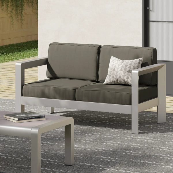 Outdoor Aluminum Loveseat – Low-Profile Patio Seating with Deep Cushions
