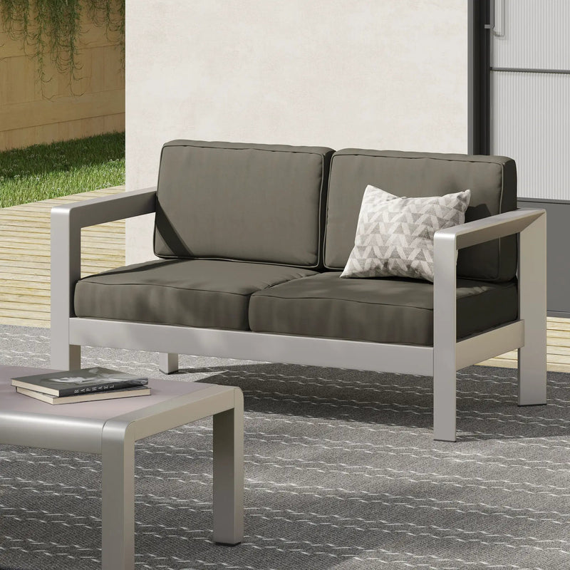 Outdoor Aluminum Loveseat – Low-Profile Patio Seating with Deep Cushions by HouseOfZazla