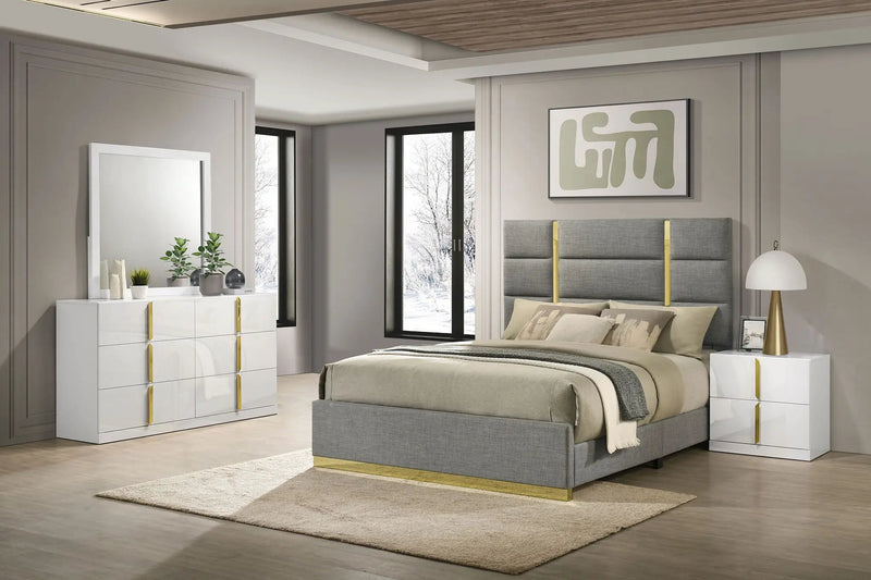Ines 4-piece Queen Bedroom Set Grey and White High Gloss by Unique Piece Furniture