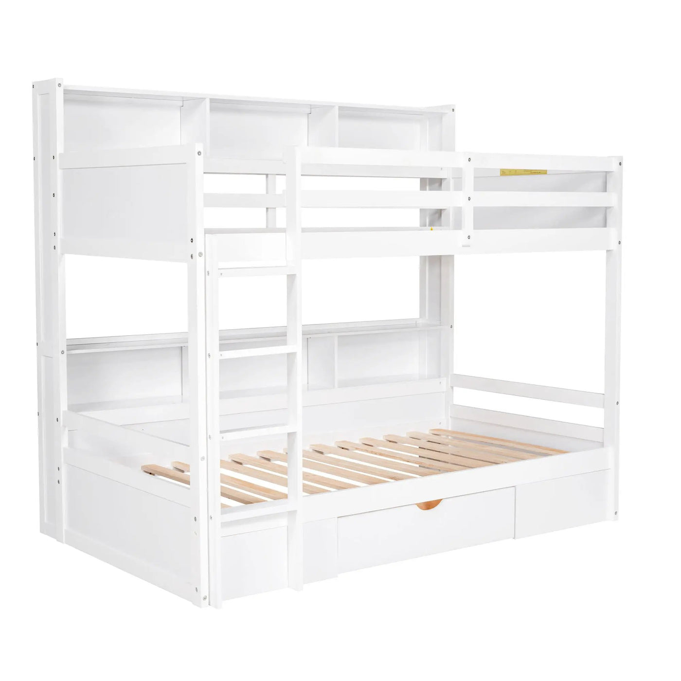 Twin Size Bunk Bed With Built-In Shelves Beside Both Upper And Down Bed And Storage Drawer by HouseOfZazla
