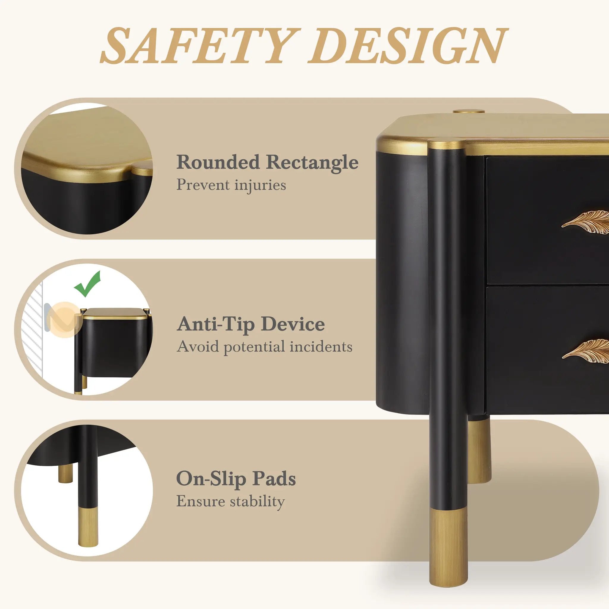 Contemporary 2 Drawers Nightstand with Curved Profile Design by HouseOfZazla