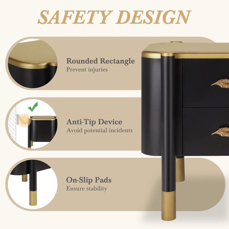 Contemporary 2 Drawers Nightstand with Curved Profile Design by HouseOfZazla