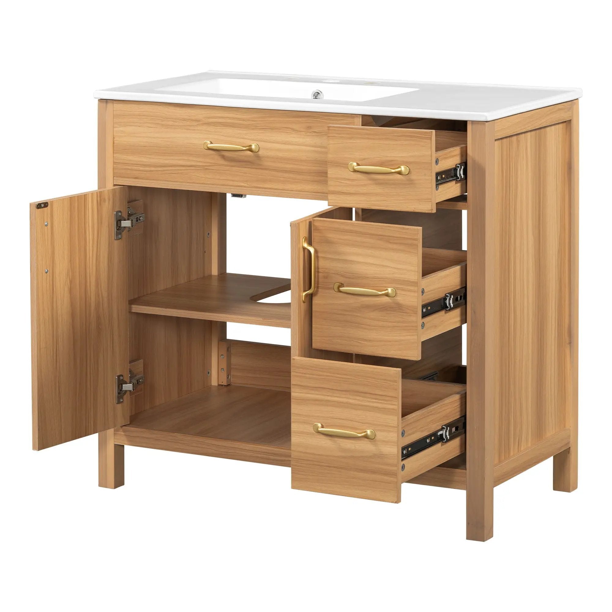 Bathroom Vanity, 2 Soft Close Doors, 3 Soft Close Drawers, Adjustable Shelf - Wood by HouseOfZazla