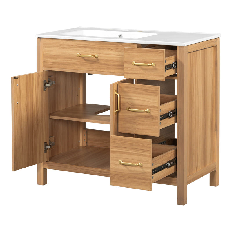 Bathroom Vanity, 2 Soft Close Doors, 3 Soft Close Drawers, Adjustable Shelf - Wood by HouseOfZazla
