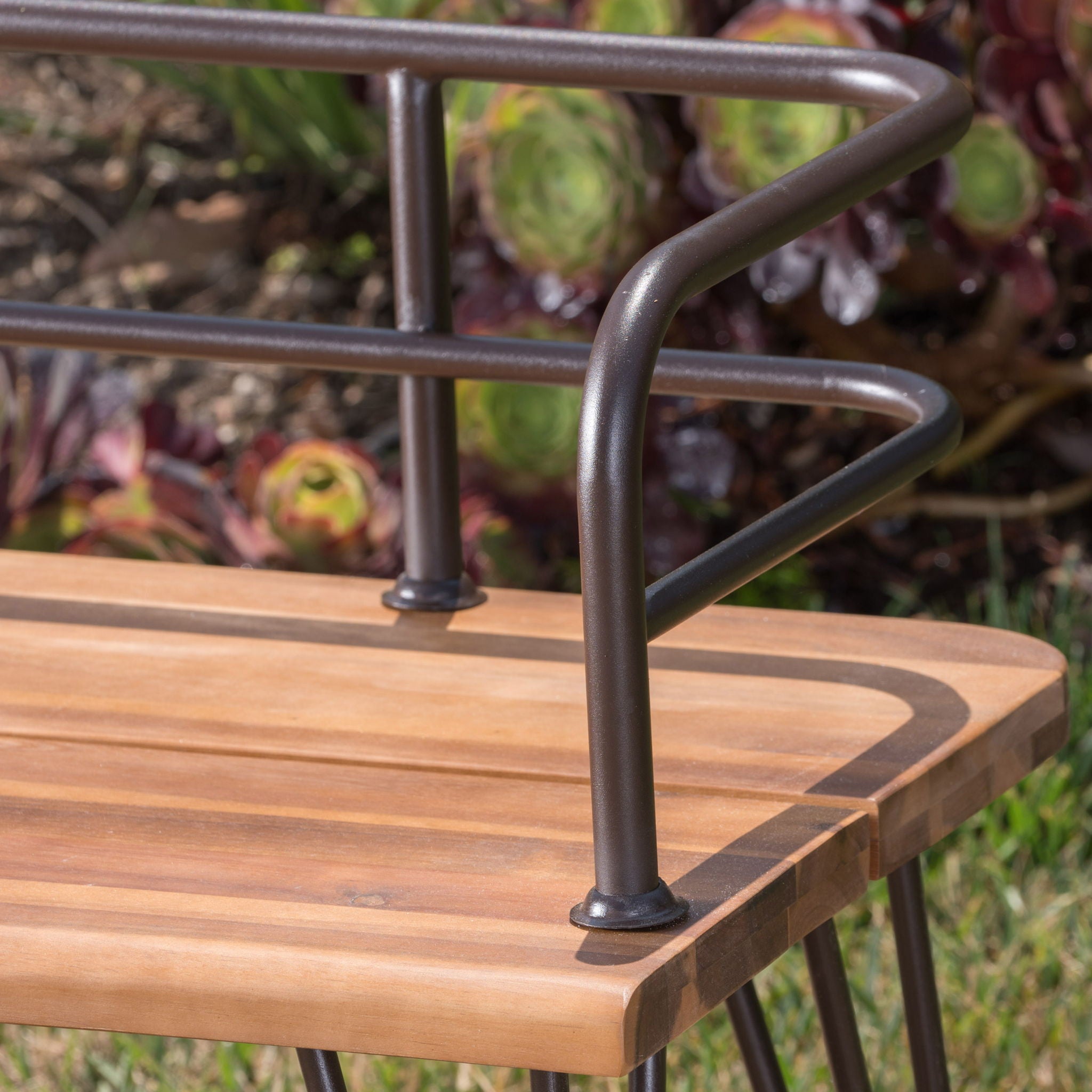 Outdoor Bench With Powder Coated Iron Frame - Teak by HouseOfZazla
