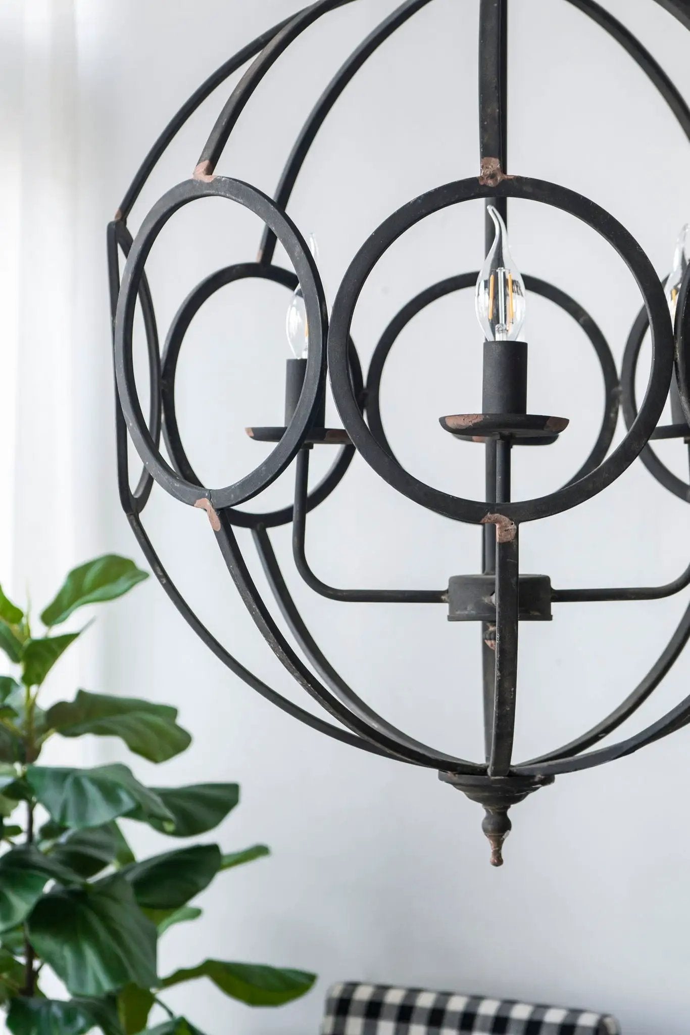 4 Light Metal Chandelier, Hanging Light Fixture With Adjustable Chain For Kitchen, Bulb Not Included - Black by Unique Piece Furniture