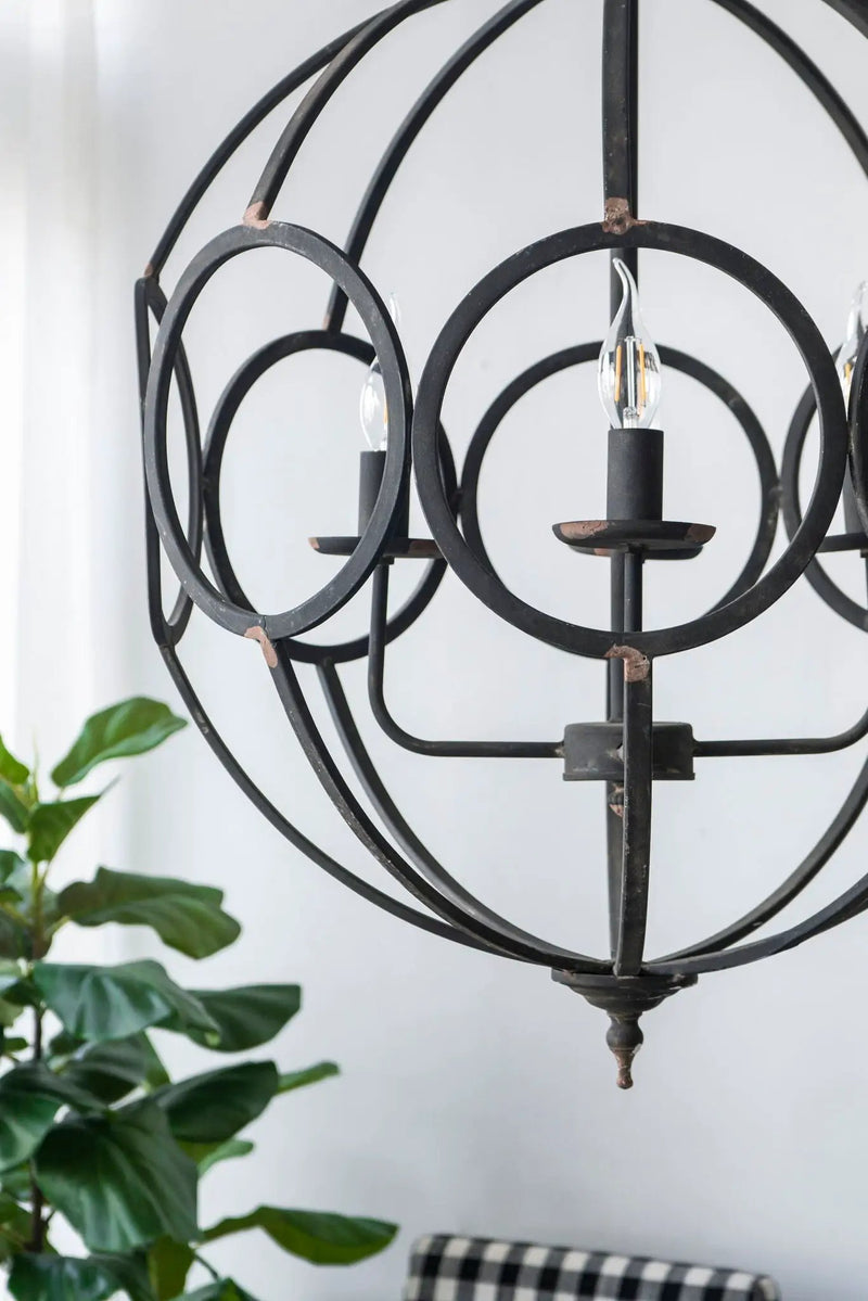 4 Light Metal Chandelier, Hanging Light Fixture With Adjustable Chain For Kitchen, Bulb Not Included - Black by HouseOfZazla