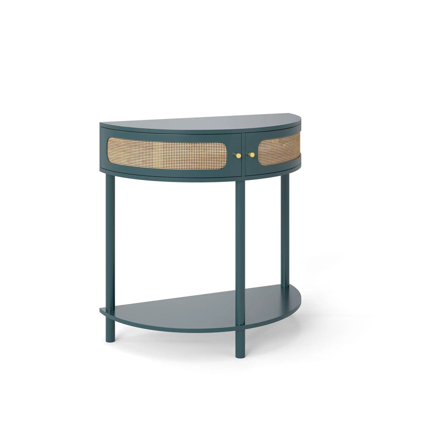 Boho Rattan Semi Circle End Table With Sliding Rattan Door, Storage And Bottom Shelf by HouseOfZazla