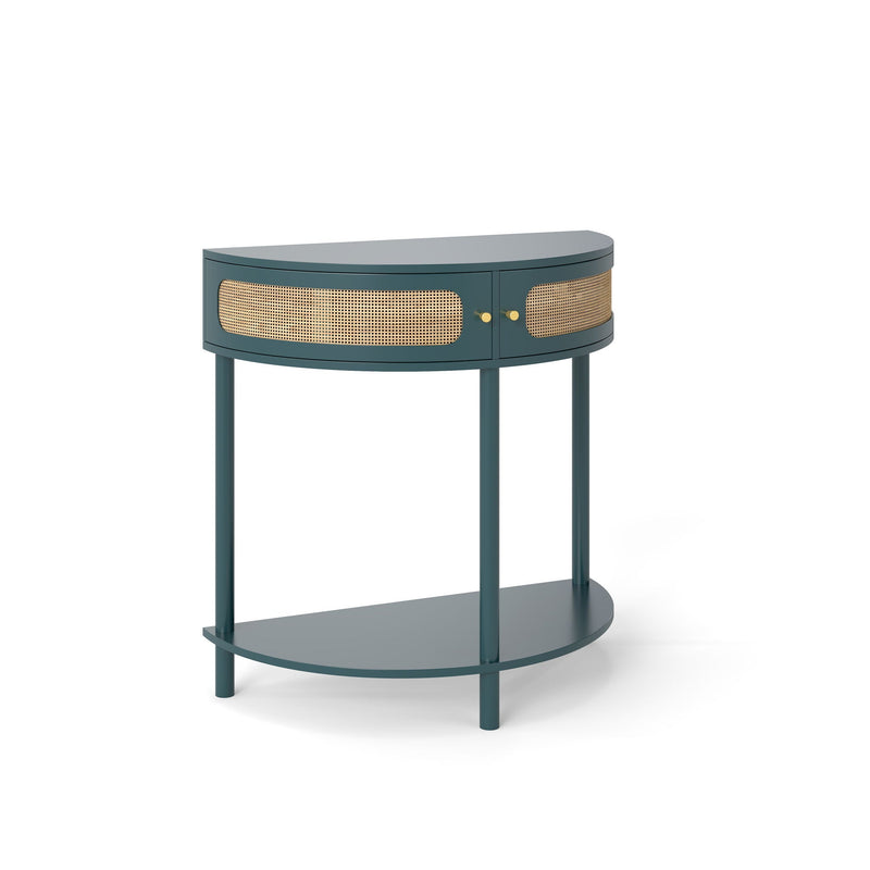 Boho Rattan Semi Circle End Table With Sliding Rattan Door, Storage And Bottom Shelf by HouseOfZazla