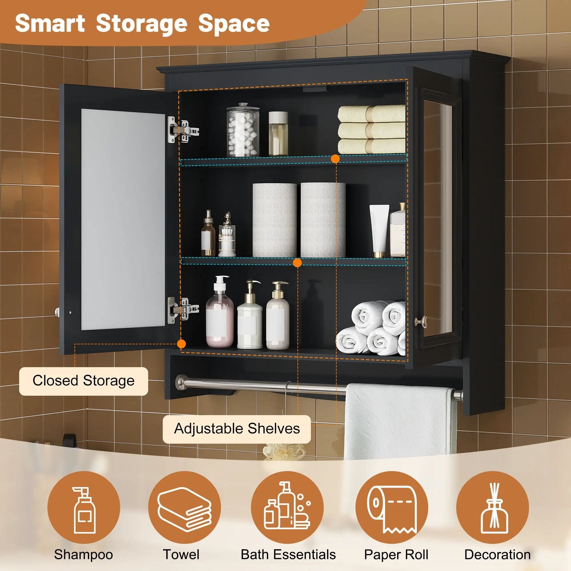 Modern Wall-Mounted Mirror Cabinet With Adjustable Shelves, Soft-Close Doors, High-Definition Mirror by Unique Piece Furniture