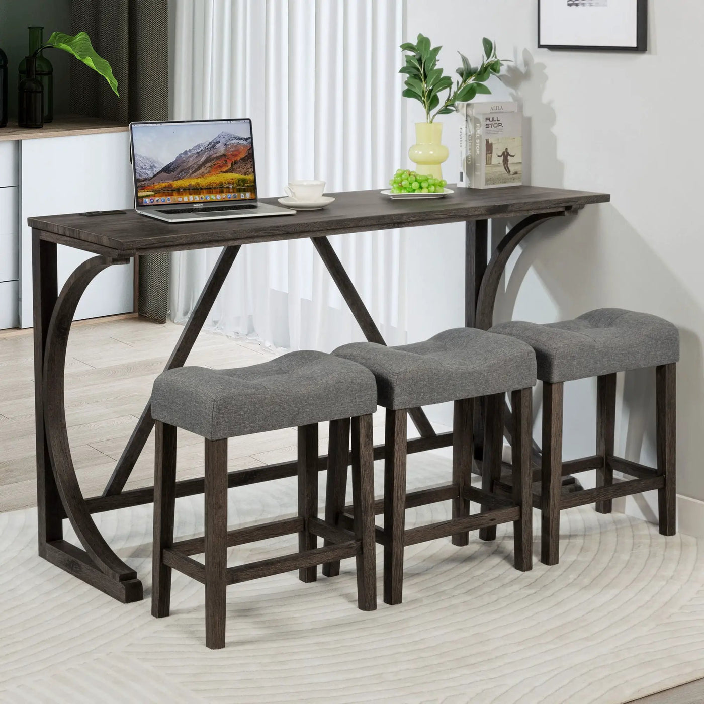 Bar Table Set With 3 Padded Stools by Unique Piece Furniture