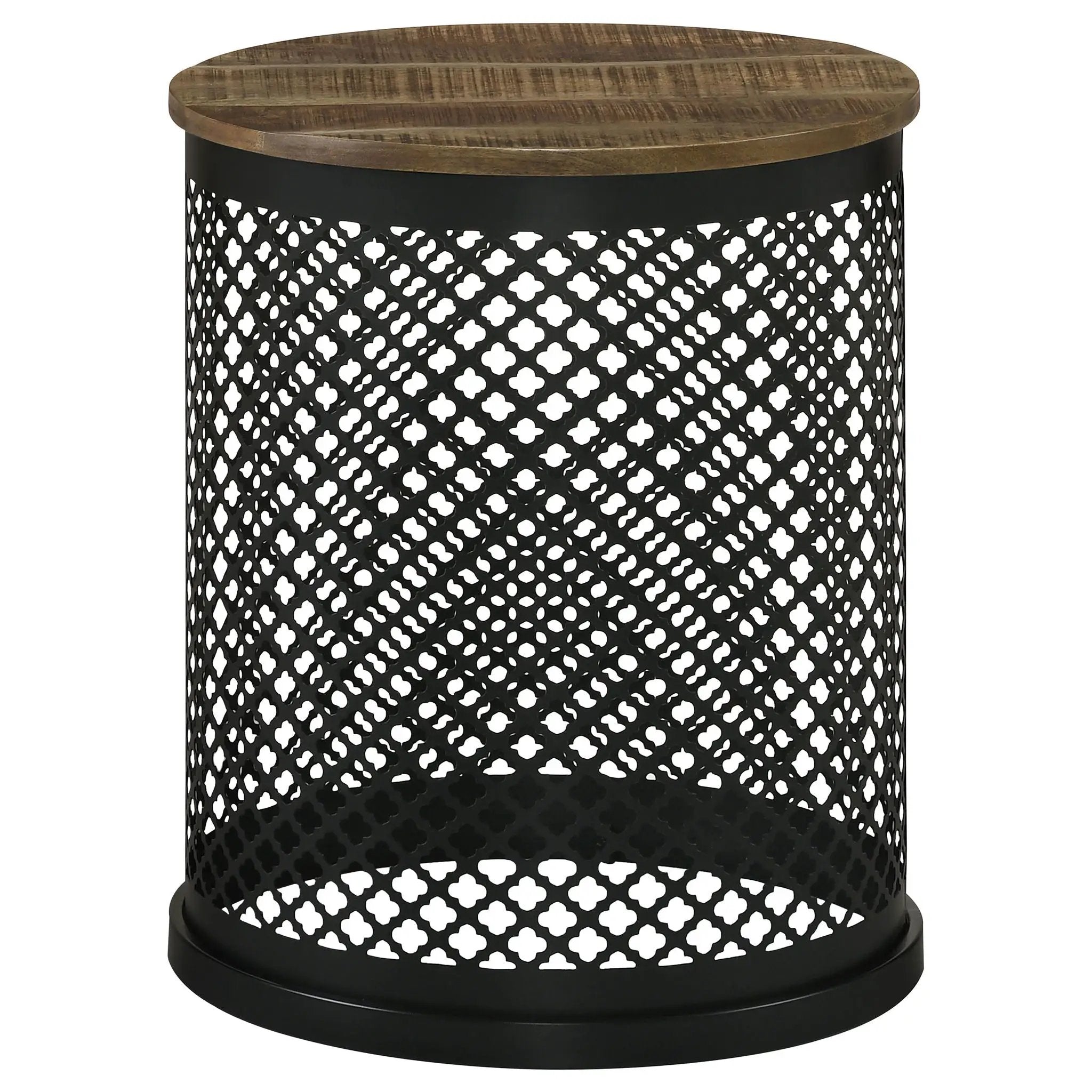 Aurora Round Drum Base Accent Side Table Natural and Black by Unique Piece Furniture