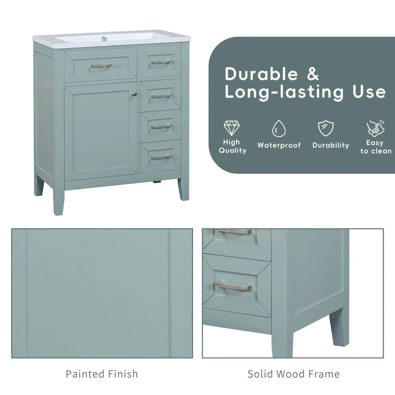 30" Bathroom Vanity Without Sink, Cabinet Base Only, Bathroom Cabinet With Drawers - Green by HouseOfZazla