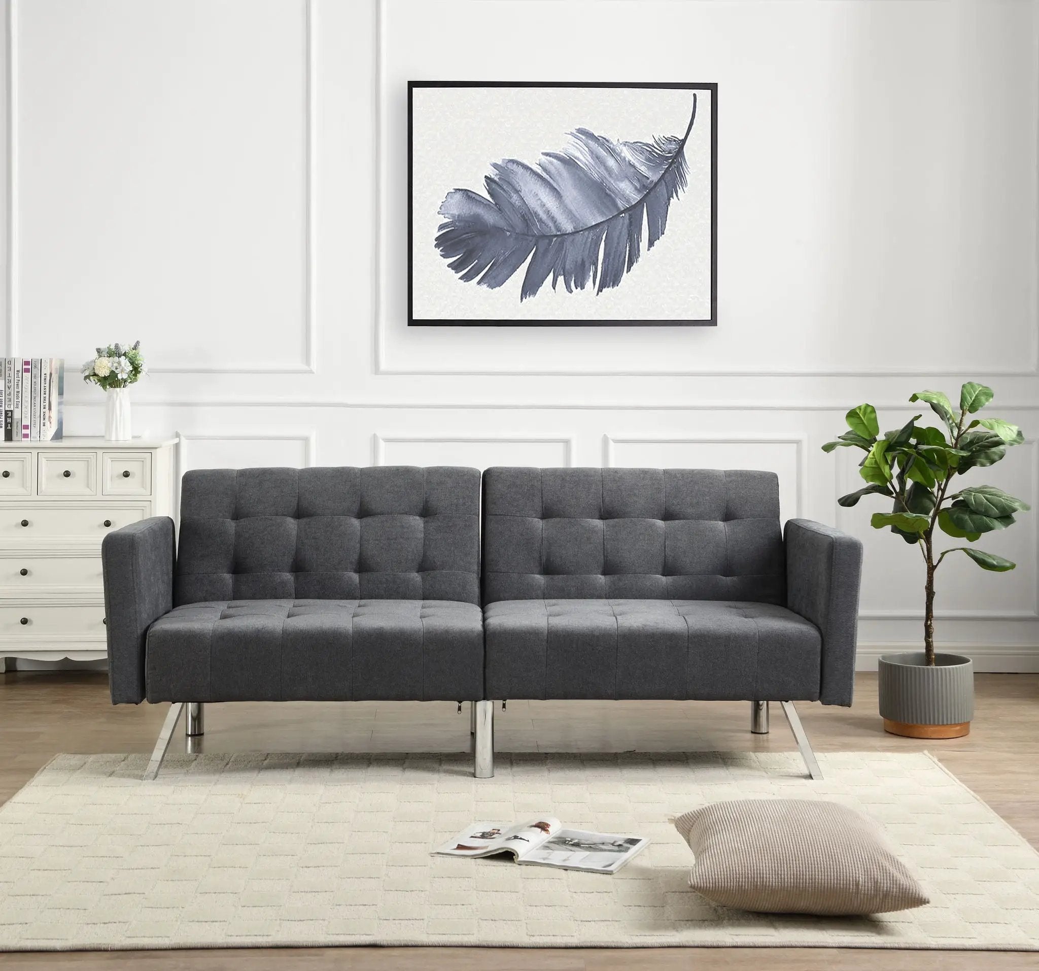 Sofa Bed Convertible Folding Lounge Couch Loveseat Sleeper Sofa Armrests - Dark Gray by HouseOfZazla