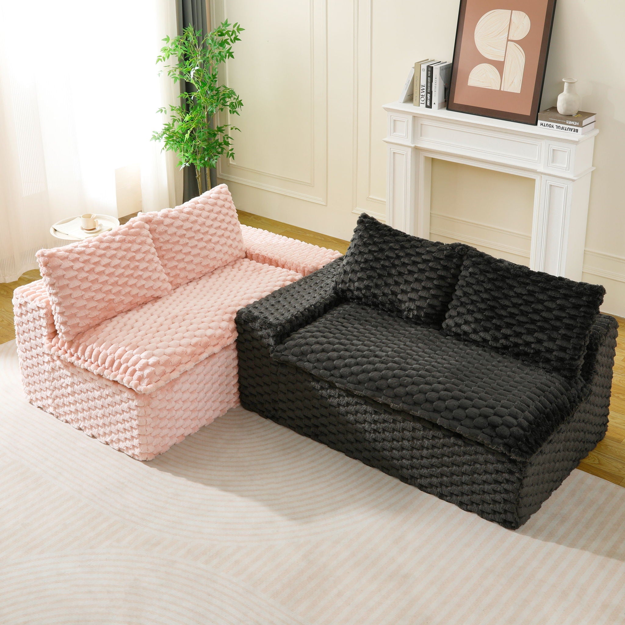 Multifunctional Sofa Pink Black, Fits 4 People by HouseOfZazla