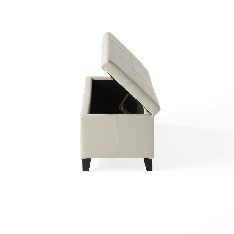 Upholstered PU Leather Storage Ottoman with Solid Wooden Legs by HouseOfZazla