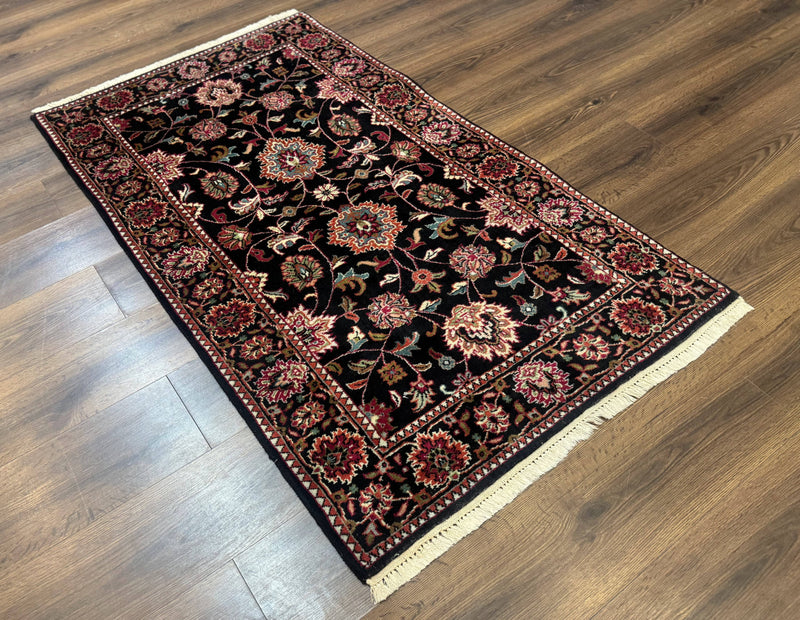 Indo Persian Sarouk Rug 3x5, Black Traditional Oriental Carpet by Jewel Rugs