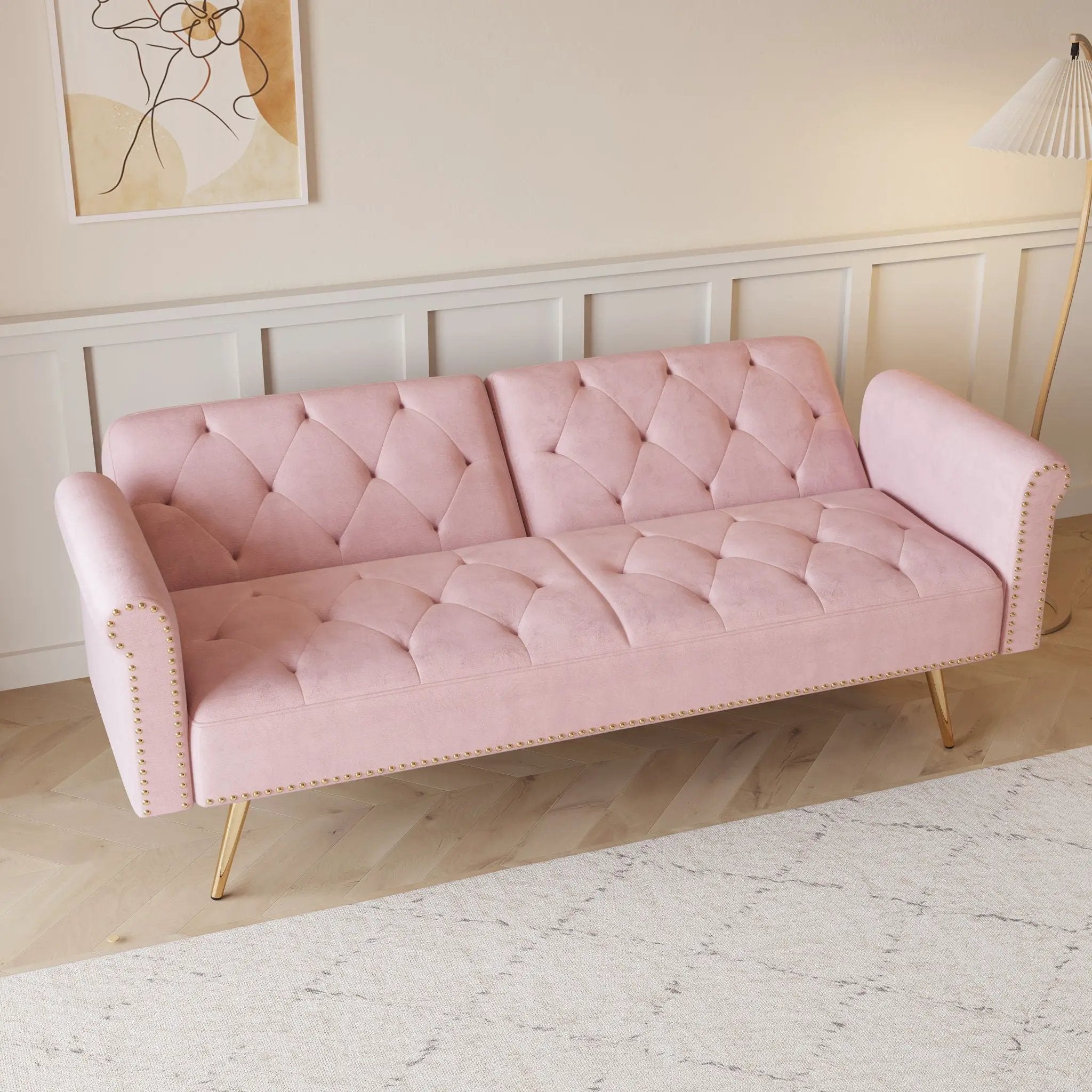 Luxurious Sofa Bed With Nail Head Trim And Matching Pillow by Unique Piece Furniture