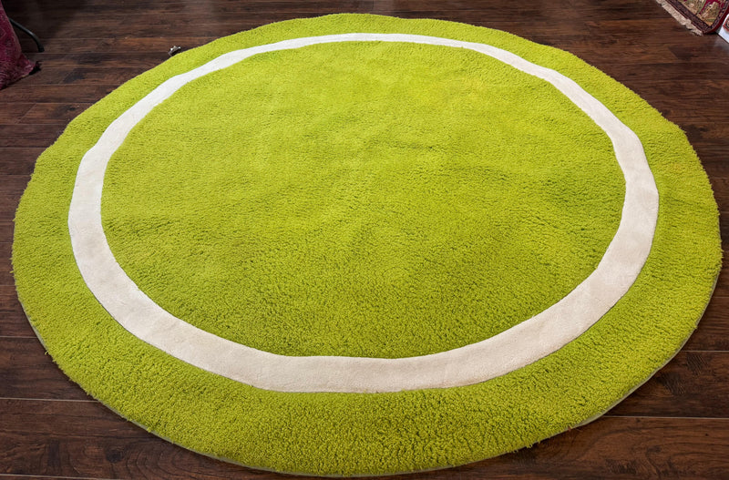 Large Round Rug 9x9, Vintage Retro Design, Lime Green by Jewel Rugs