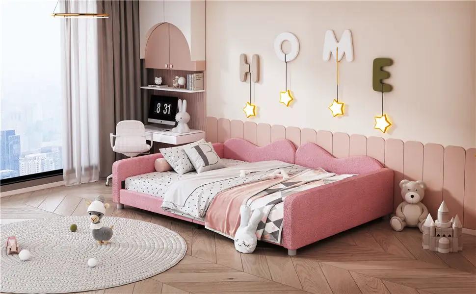 Upholstered Daybed, Sherpa Fabric Sofabed With Cloud-Shaped Backrest by Unique Piece Furniture