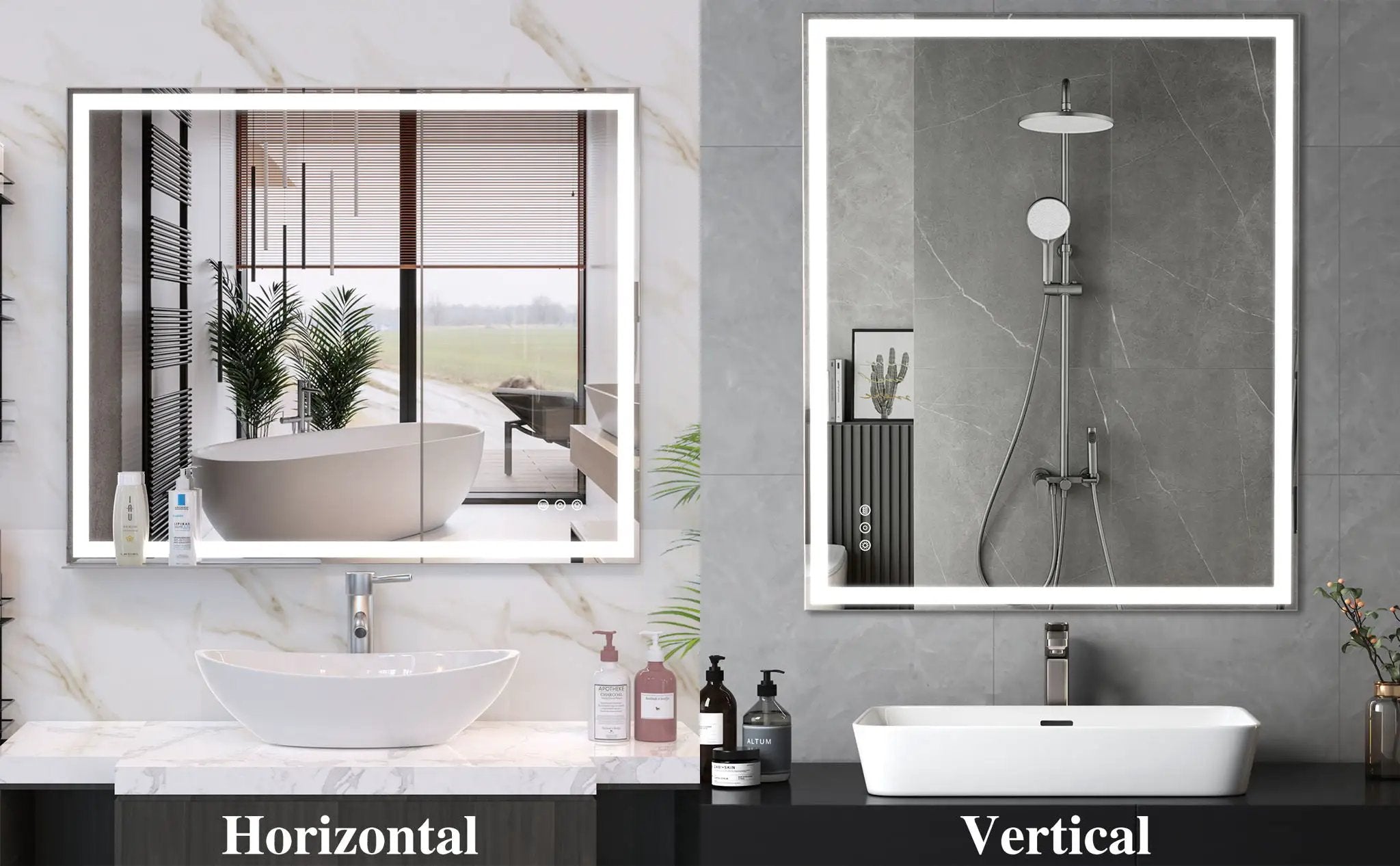 LED Bathroom Vanity Mirror Wall Mounted Adjustable / Warm / Natural Lights Anti-Fog Touch Switch With Memory Modern Smart Large Bathroom Mirrors by HouseOfZazla