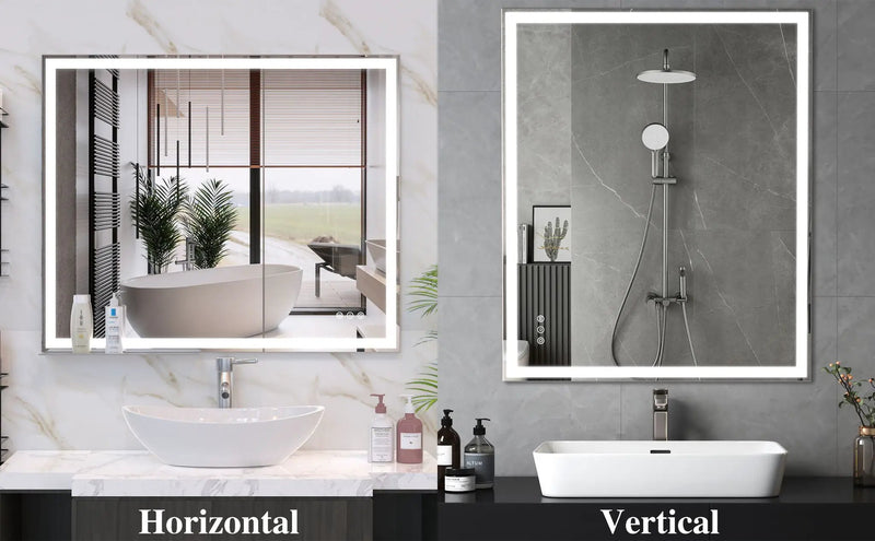 LED Bathroom Vanity Mirror Wall Mounted Adjustable / Warm / Natural Lights Anti-Fog Touch Switch With Memory Modern Smart Large Bathroom Mirrors by HouseOfZazla