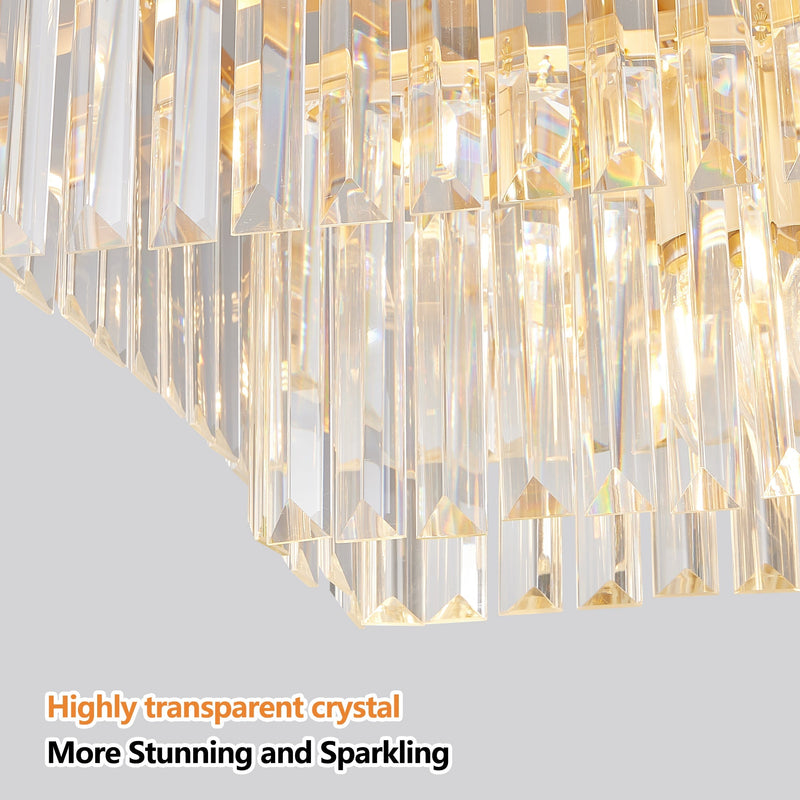 Rectangular Crystal Chandelier Adjustable Gold Iron Ceiling Light by HouseOfZazla