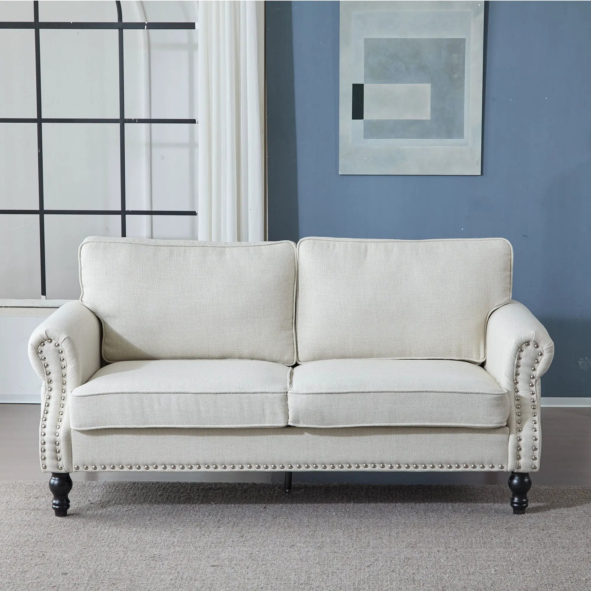 Rolled Arm Sofa With Nailhead Trim With Wooden Legs by Unique Piece Furniture