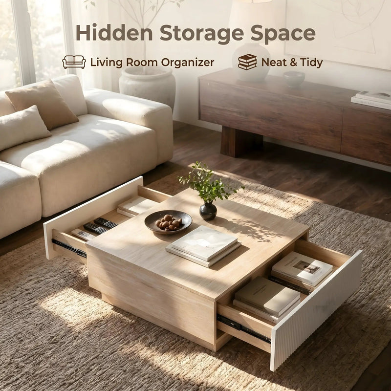 Modern Faux Travertine Coffee Table with 2 Drawers by HouseOfZazla