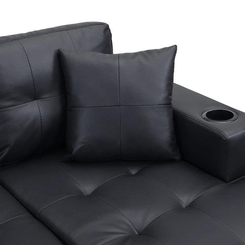 Modern Sectional Sofa Set With L Shape Chaise Lounge, Cup Holder, 4 Seat