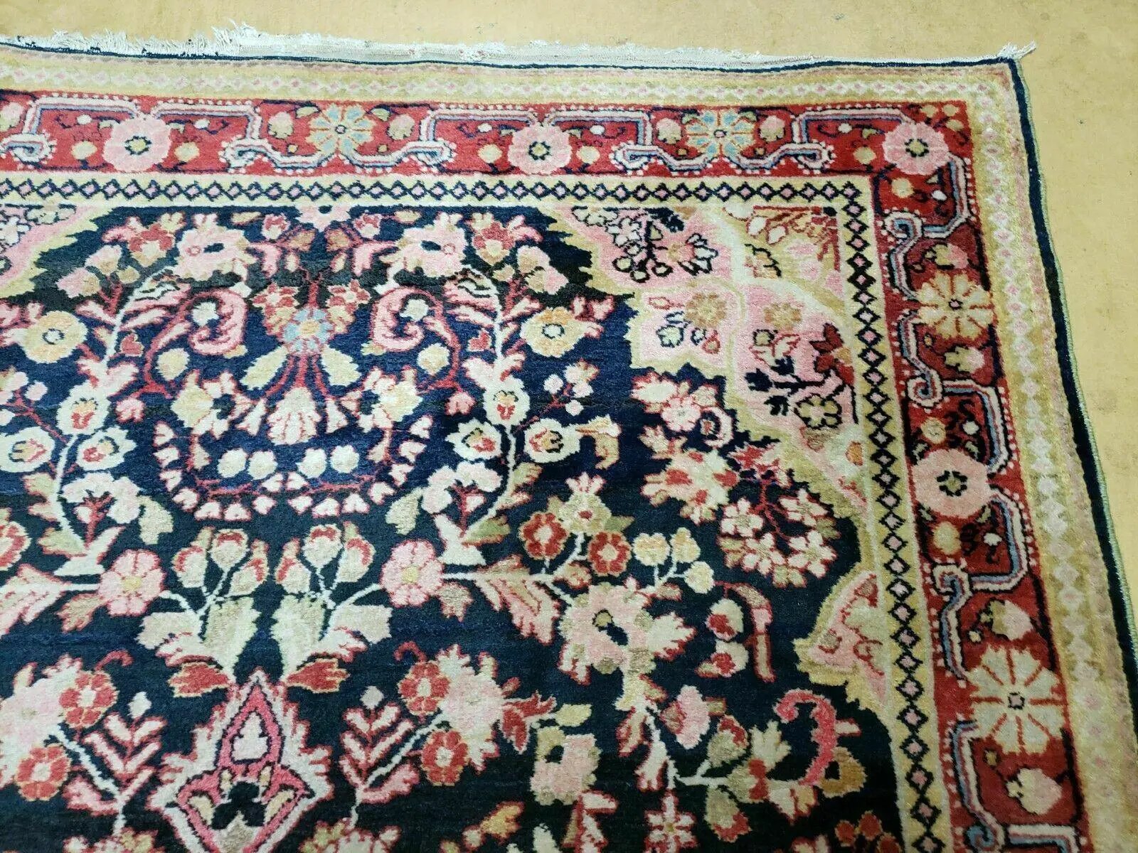 4' X 6' Antique Handmade India Floral Oriental Wool Rug Carpet Organic Blue by Jewel Rugs