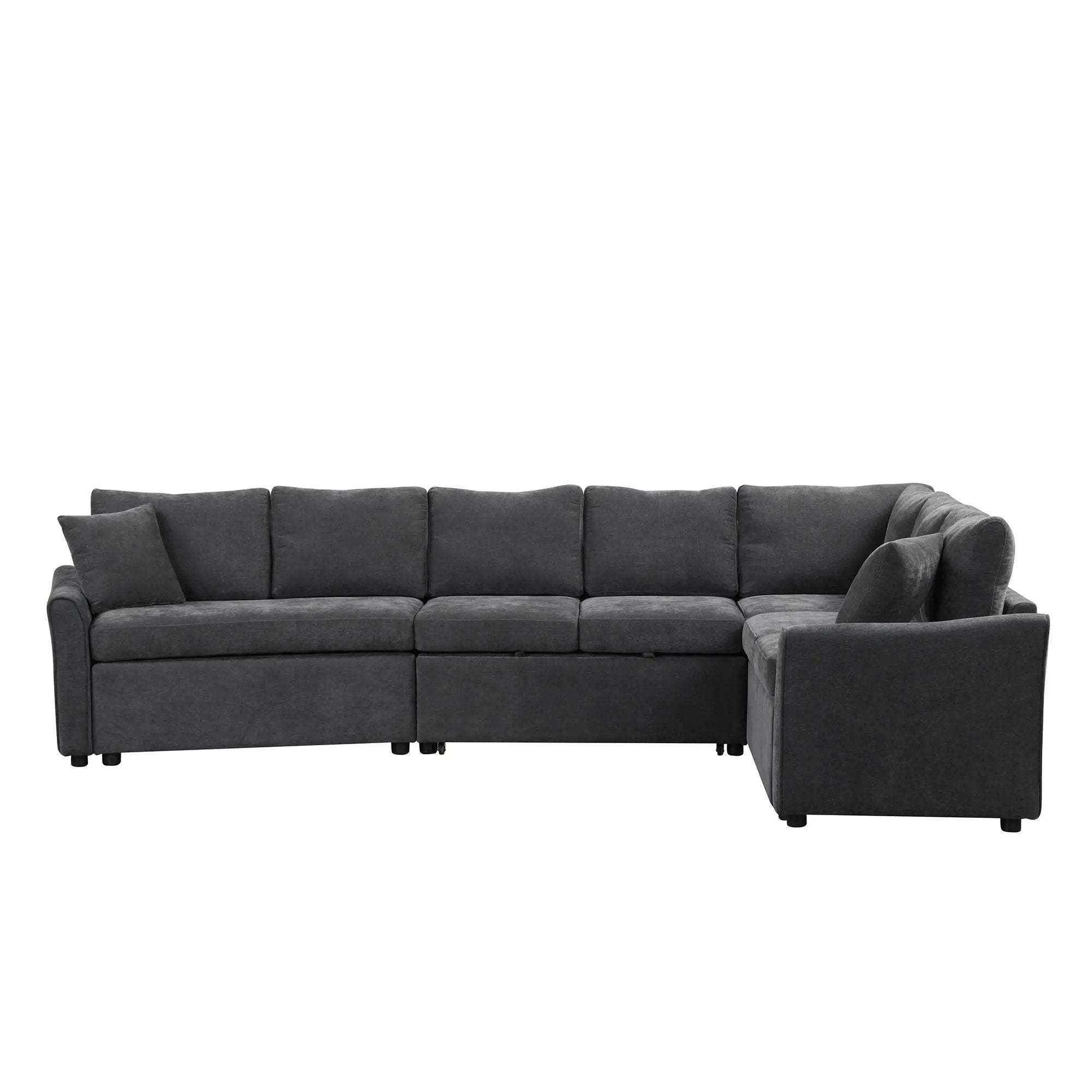 L-Shaped Sofa Convertible Sofa Bed Pull Out Sofa Sleeper With Two Back Pillows, Two USB Ports And Two Power Sockets For Living Room by HouseOfZazla