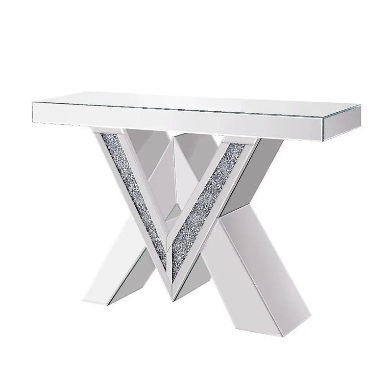 Noralie - Console Table, "V" Shape Pedestal - Mirrored & Faux Diamonds by Unique Piece Furniture