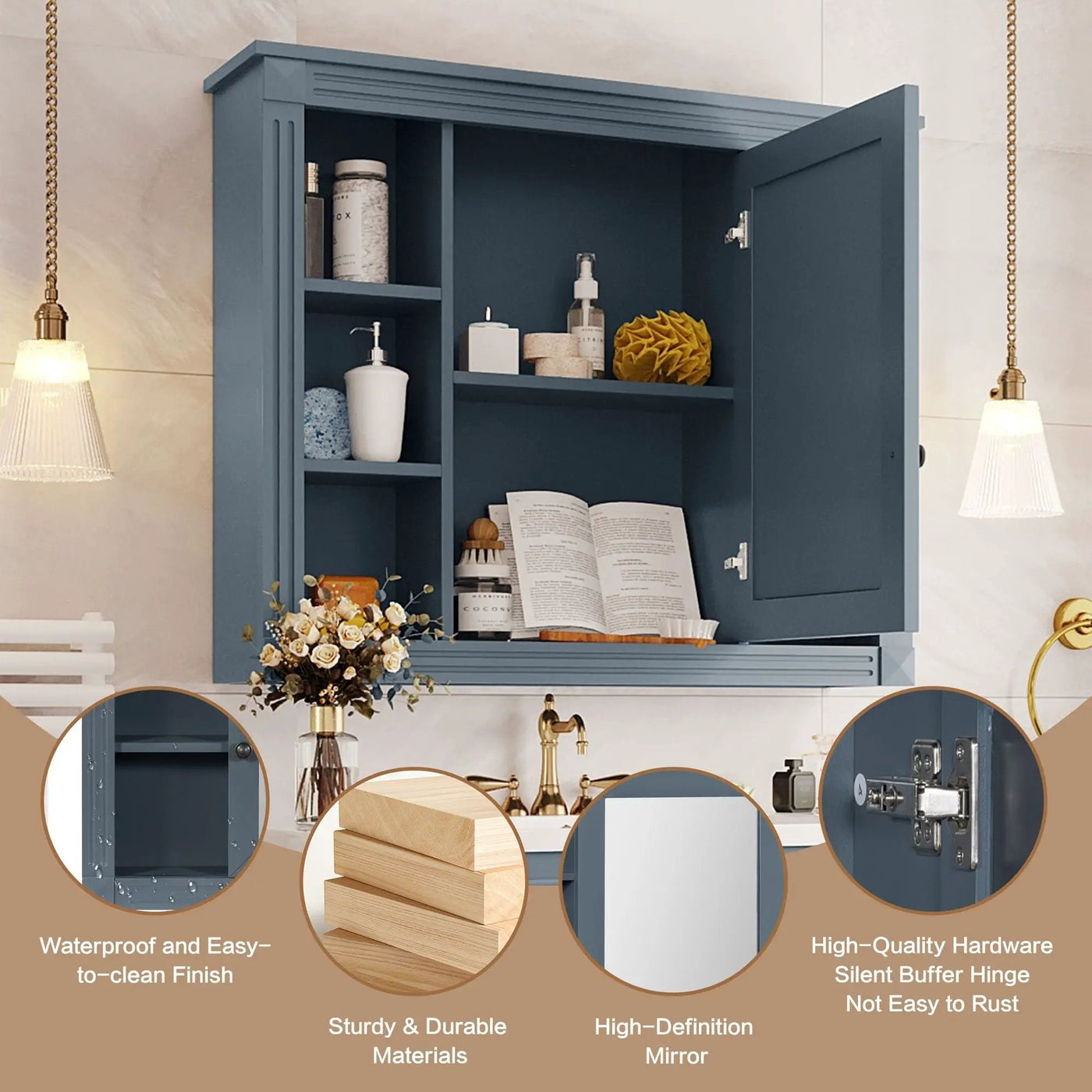 Wall Mounted Bathroom Storage Cabinet With Mirror, Cabinet With 6 Open Shelves And Adjustable Interior by Unique Piece Furniture