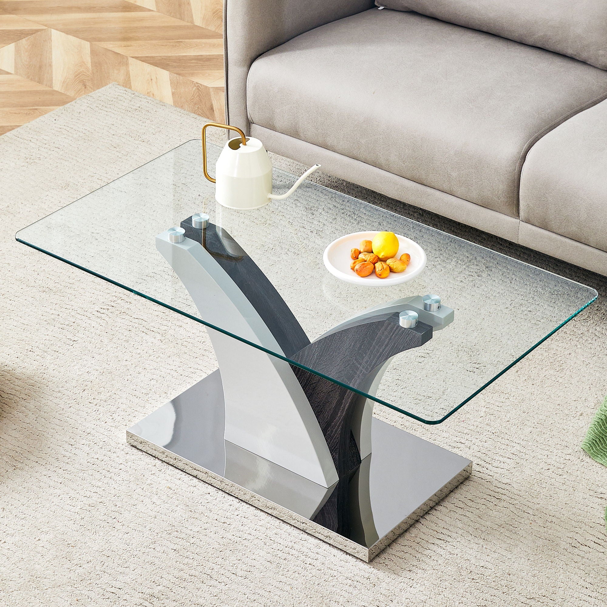Artistic Rectangular Coffee Table With Tempered Glass Countertop by HouseOfZazla